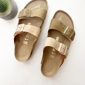 Birkenstock Arizona Split Nubuck Leather Sandcastle/Faded Khaki Size EU 41